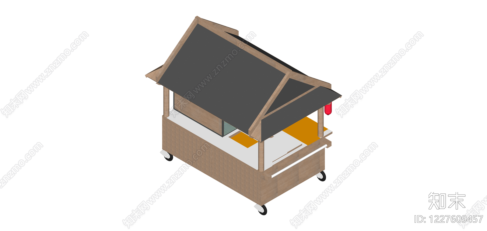 日式木质移动餐车SU模型下载【ID:1227609457】