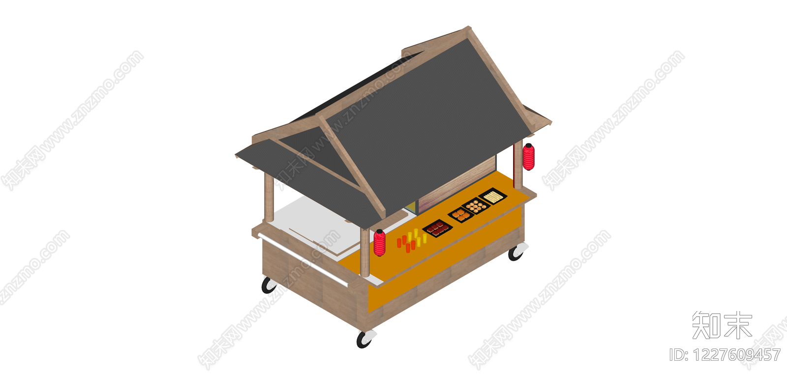 日式木质移动餐车SU模型下载【ID:1227609457】