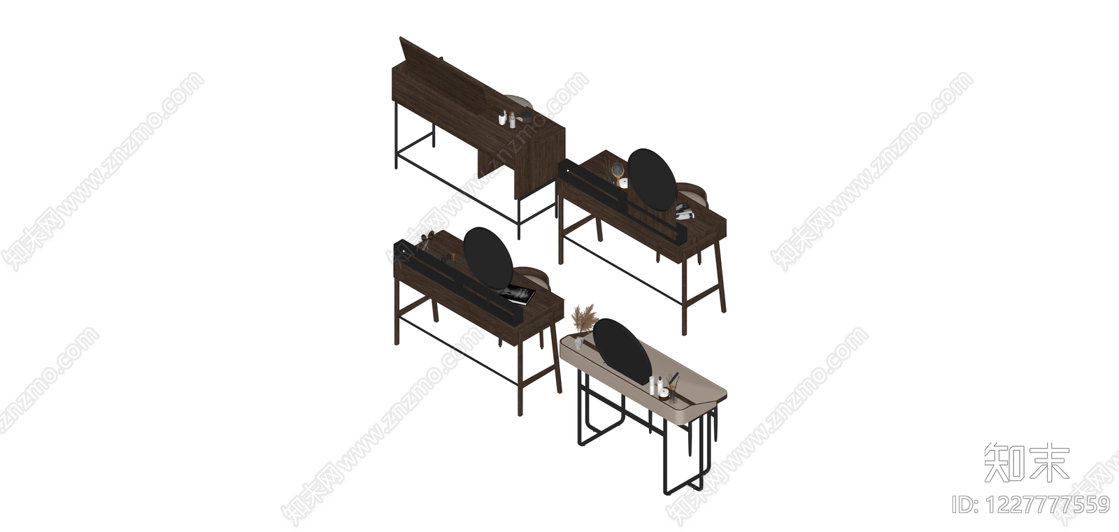 梳妆台与凳子组合SU模型下载【ID:1227777559】