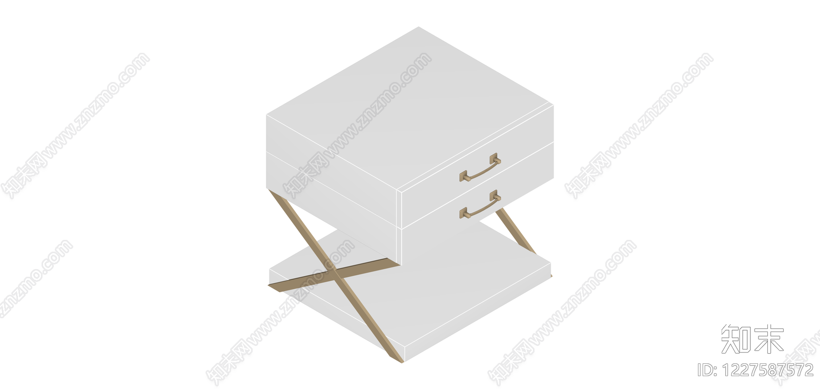白色双抽屉交叉腿边几SU模型下载【ID:1227587572】