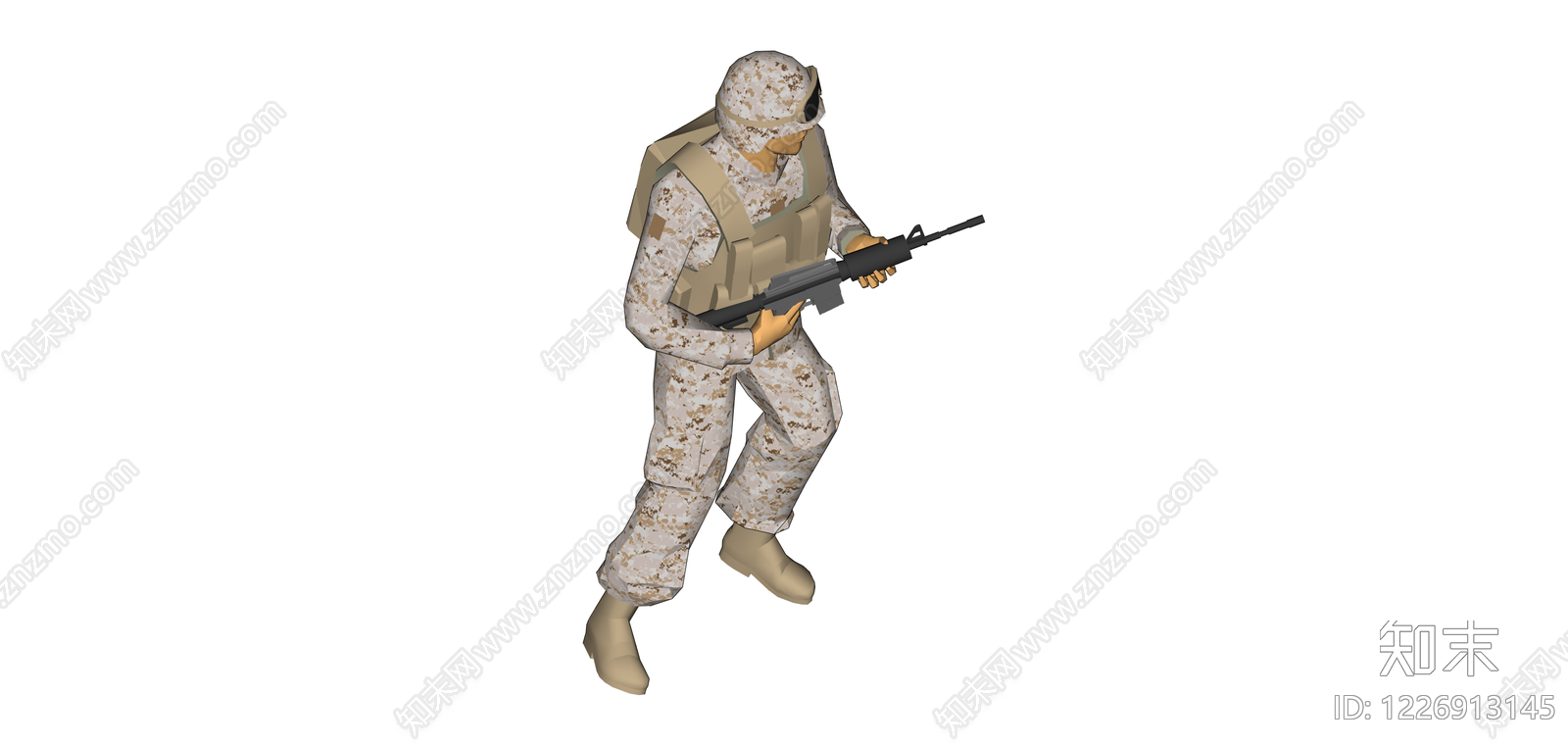 沙漠迷彩士兵持枪模型SU模型下载【ID:1226913145】