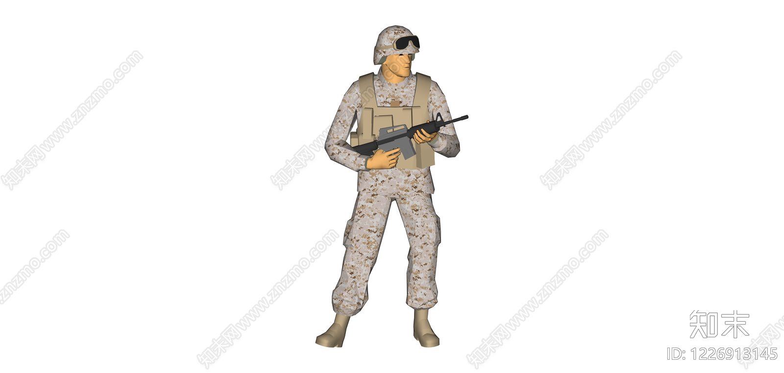 沙漠迷彩士兵持枪模型SU模型下载【ID:1226913145】