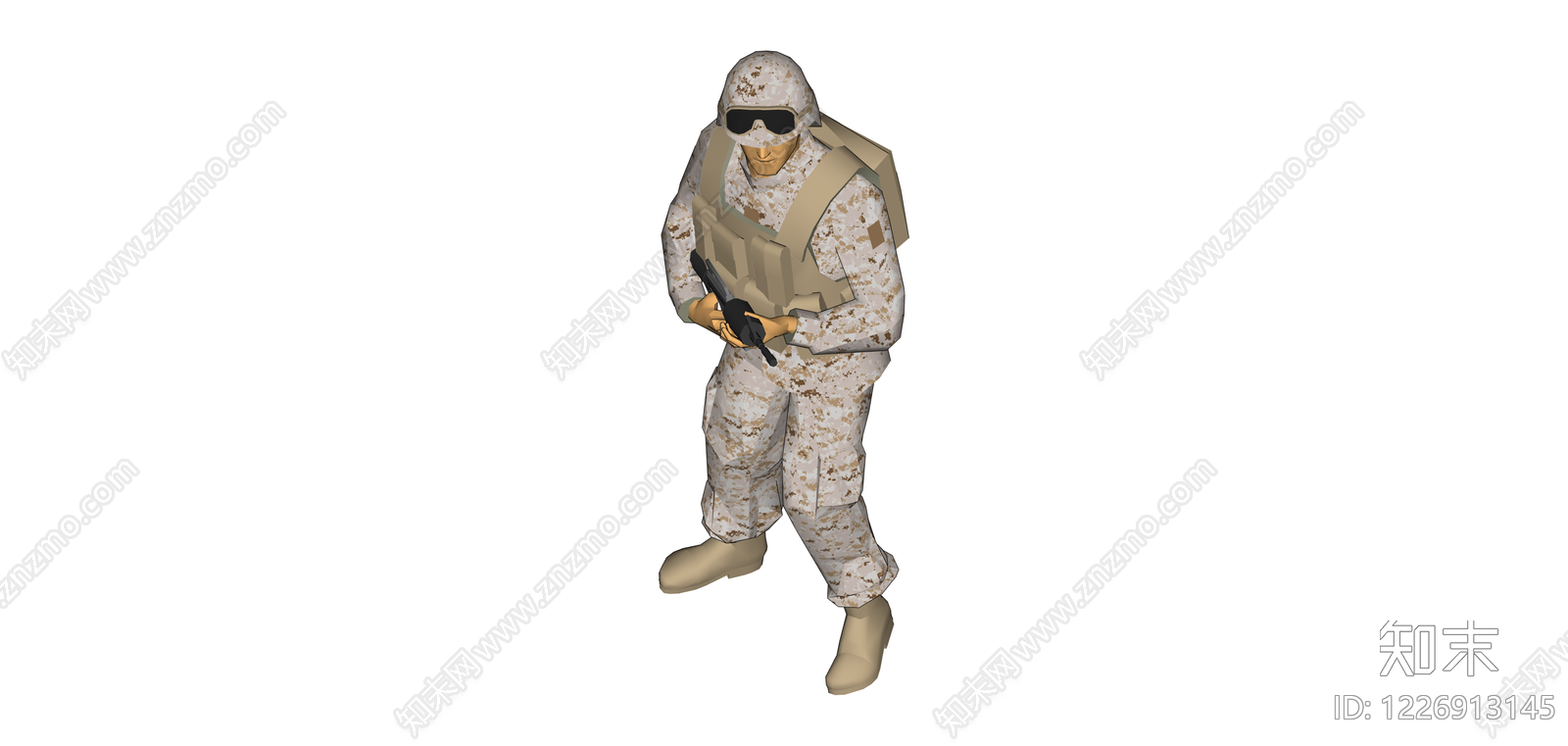 沙漠迷彩士兵持枪模型SU模型下载【ID:1226913145】