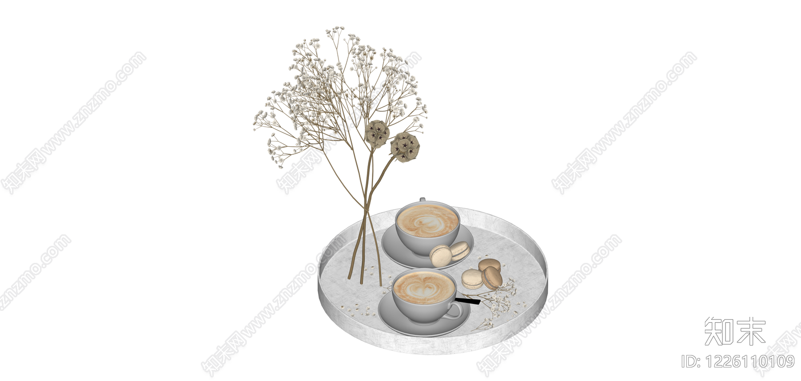 咖啡杯盘与干花组合SU模型下载【ID:1226110109】