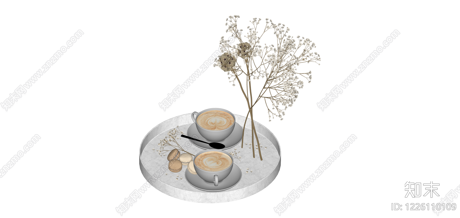 咖啡杯盘与干花组合SU模型下载【ID:1226110109】