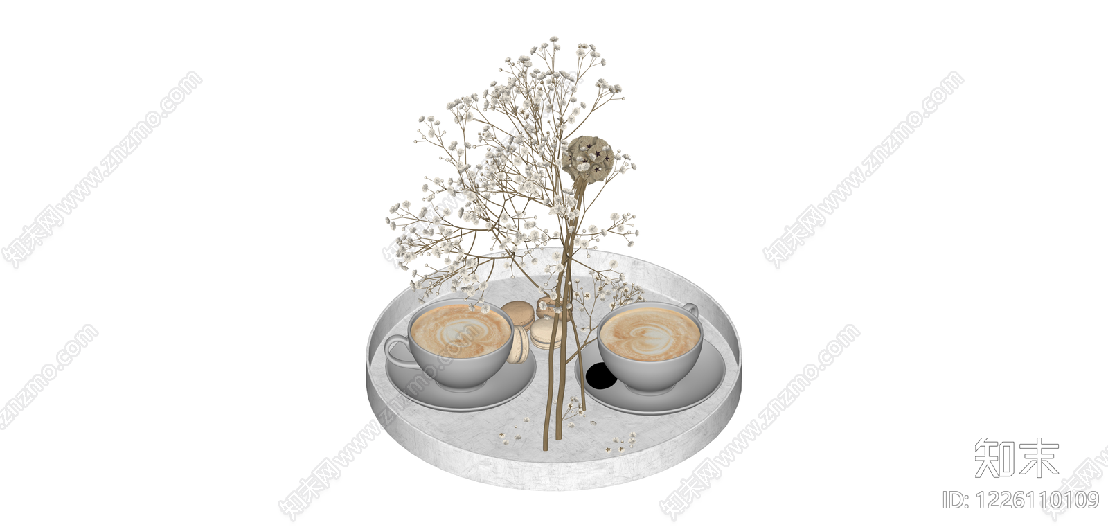 咖啡杯盘与干花组合SU模型下载【ID:1226110109】