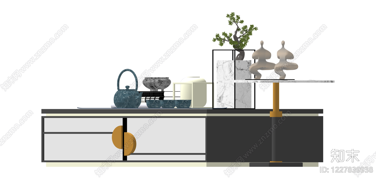 新中式茶台组合SU模型下载【ID:1227839938】