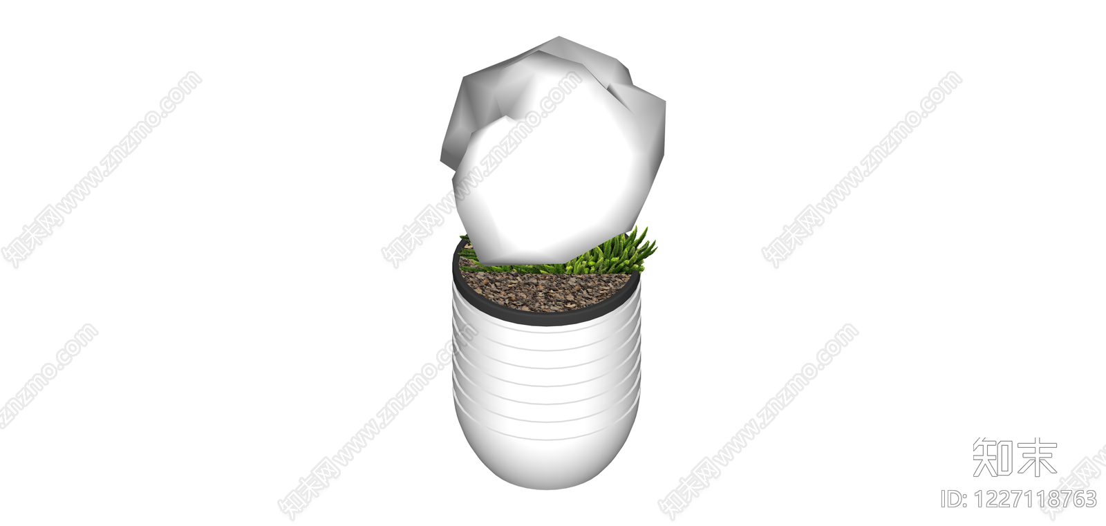 白模带草盆栽SU模型下载【ID:1227118763】