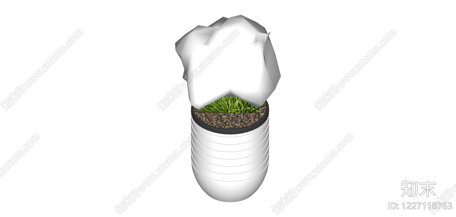 白模带草盆栽SU模型下载【ID:1227118763】
