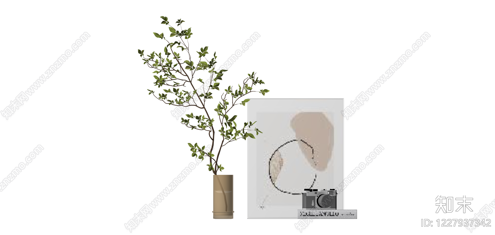 装饰画与相机摆件组合SU模型下载【ID:1227937342】