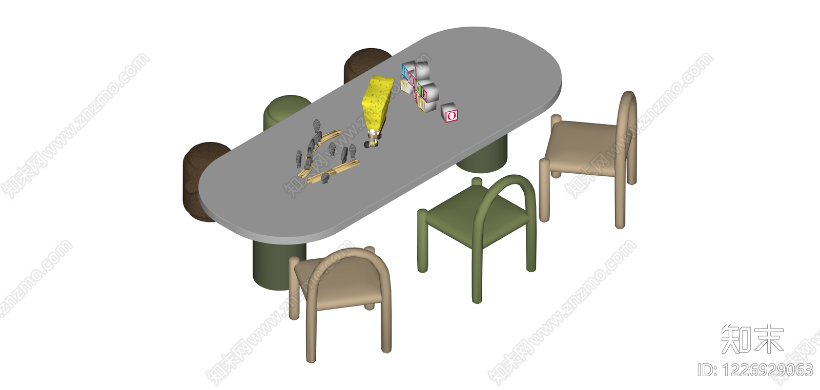 儿童桌椅玩具组合SU模型下载【ID:1226929063】