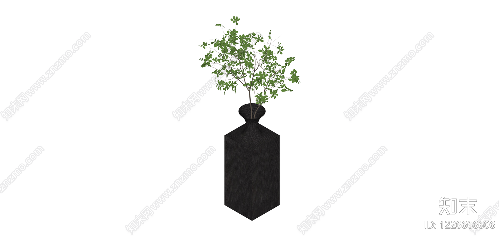 黑色木纹花瓶配绿植SU模型下载【ID:1226666606】