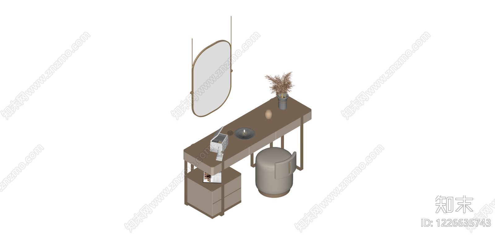 梳妆台桌椅组合SU模型下载【ID:1226635743】