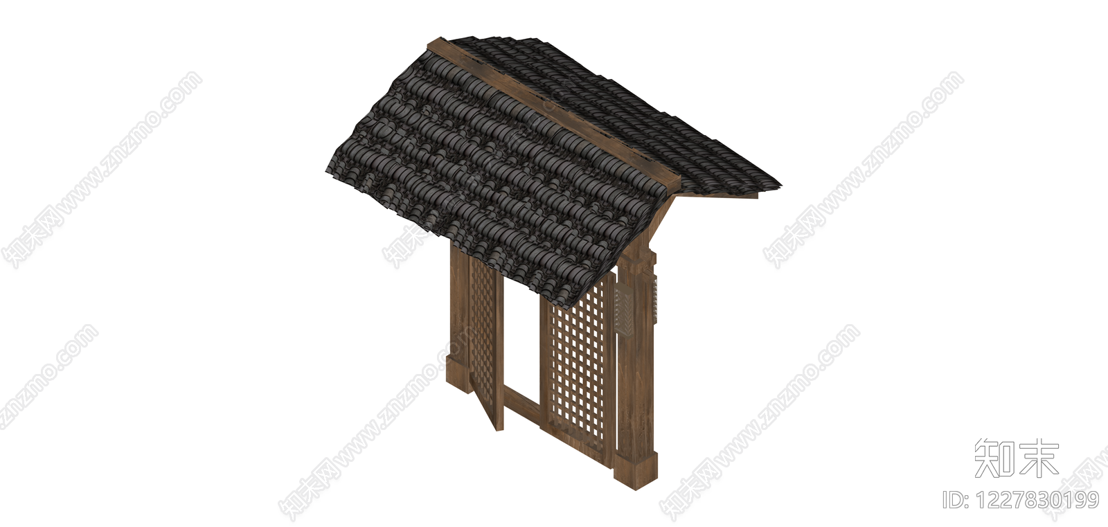 中式木格瓦顶门SU模型下载【ID:1227830199】