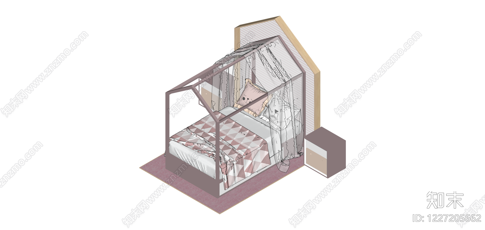 粉色房屋造型儿童床SU模型下载【ID:1227205662】