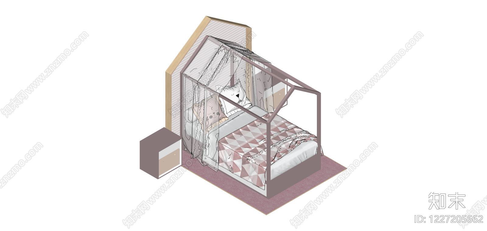 粉色房屋造型儿童床SU模型下载【ID:1227205662】