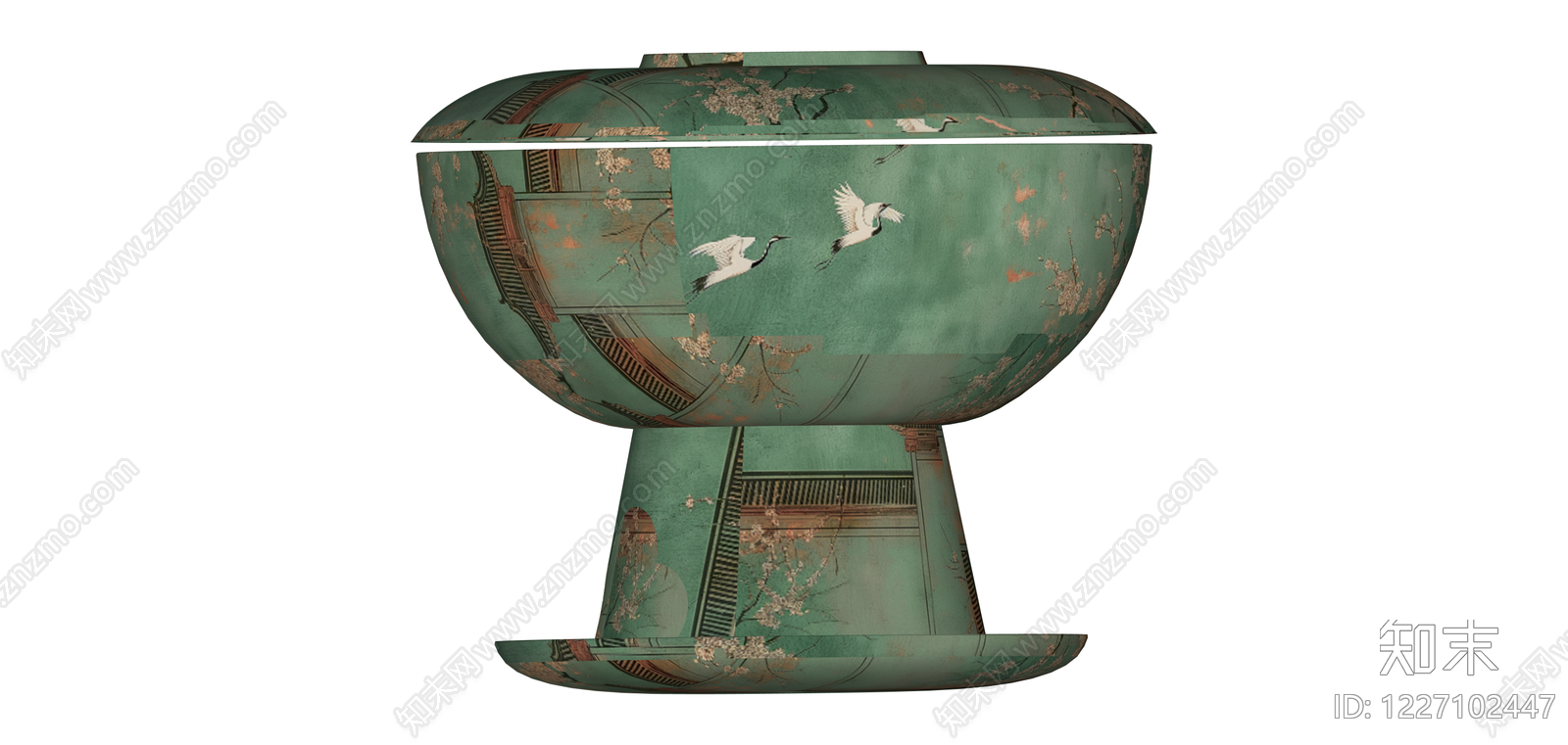 绿底仙鹤纹高足器皿SU模型下载【ID:1227102447】