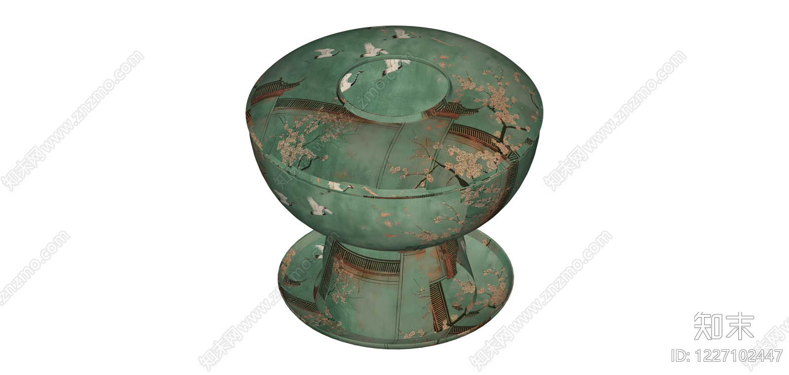 绿底仙鹤纹高足器皿SU模型下载【ID:1227102447】