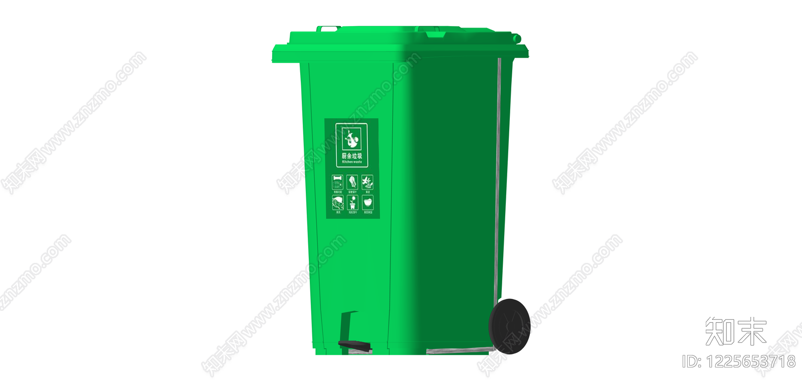 绿色脚踏式厨余垃圾桶SU模型下载【ID:1225653718】