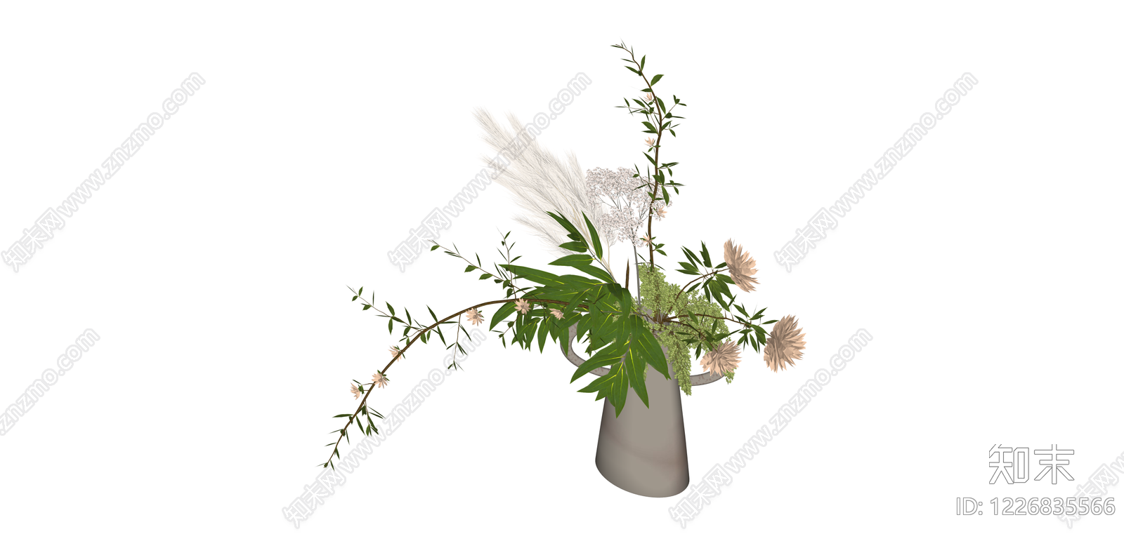 带花艺装饰的灰色花瓶SU模型下载【ID:1226835566】