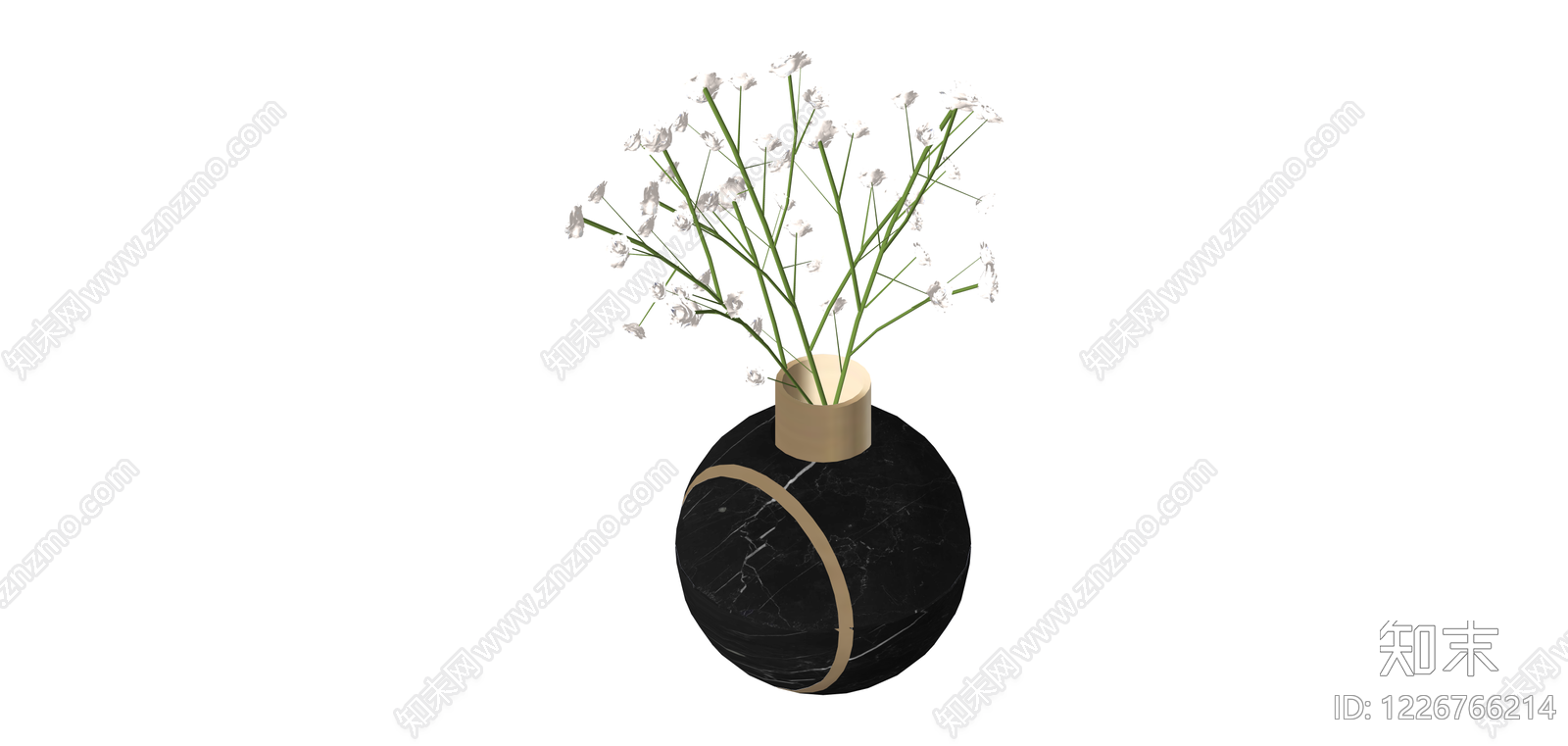 黑色大理石纹花瓶SU模型下载【ID:1226766214】