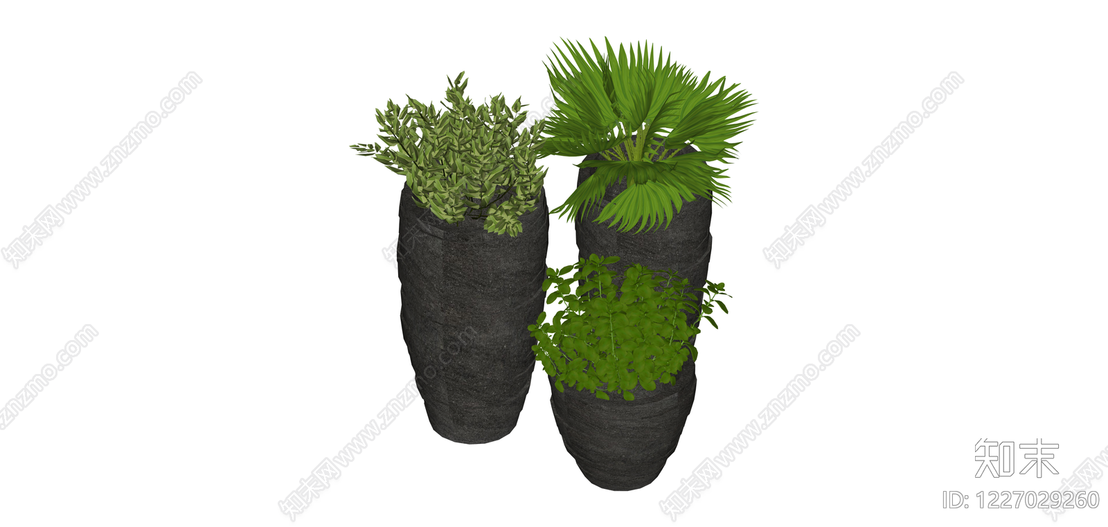 三盆组合绿植盆栽SU模型下载【ID:1227029260】