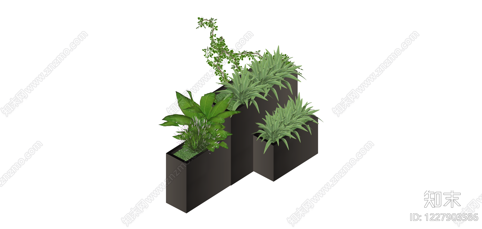 组合式方形花箱绿植SU模型下载【ID:1227903586】