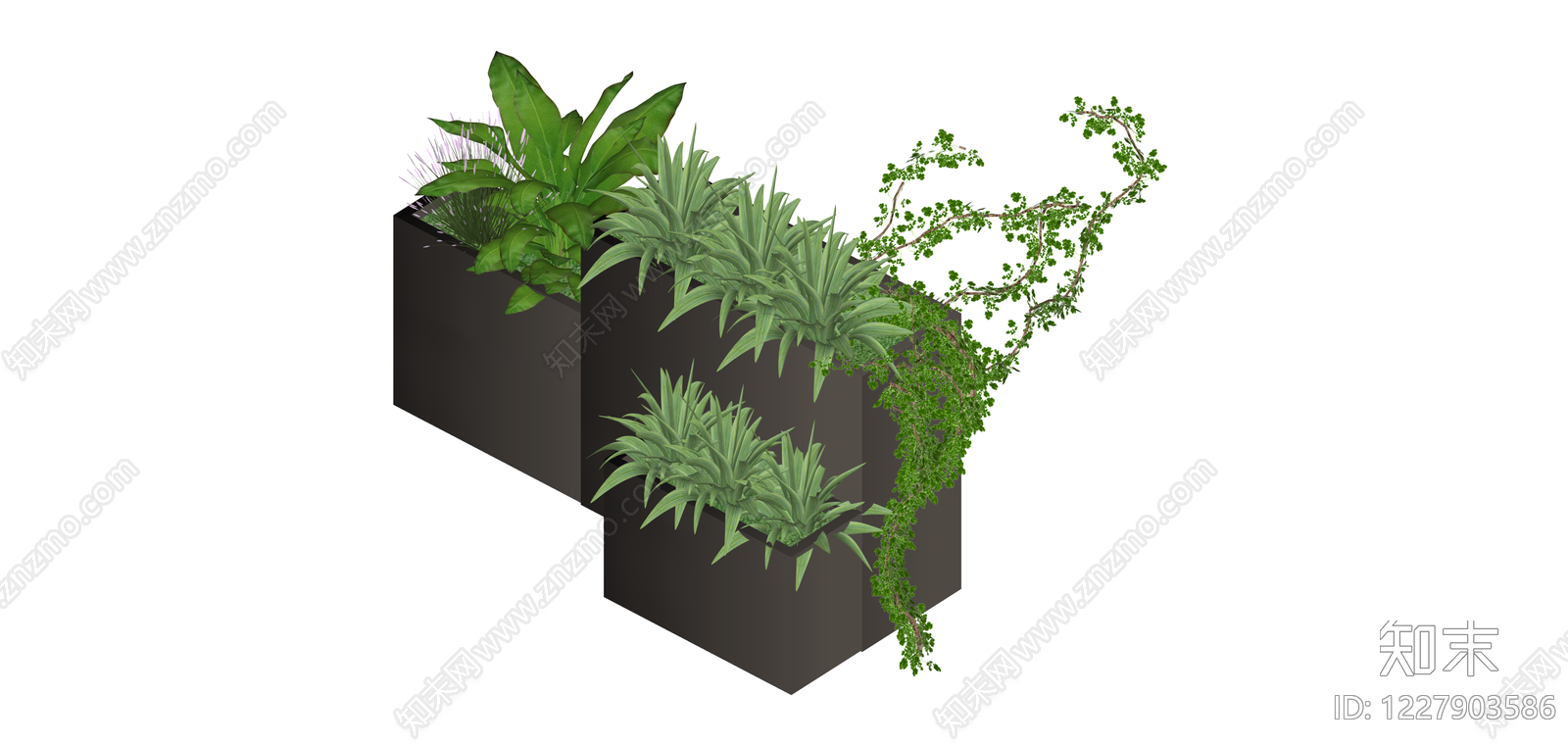 组合式方形花箱绿植SU模型下载【ID:1227903586】