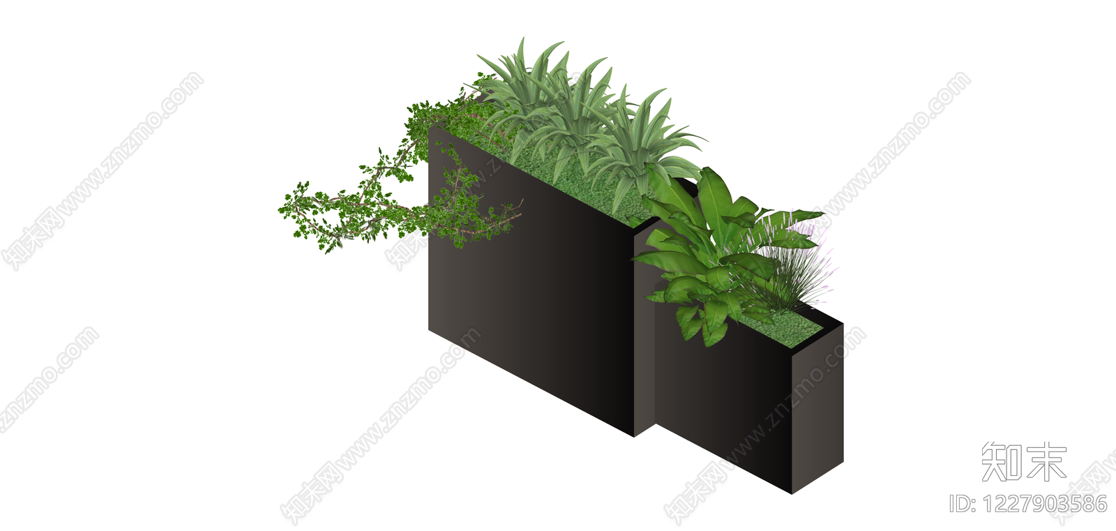 组合式方形花箱绿植SU模型下载【ID:1227903586】