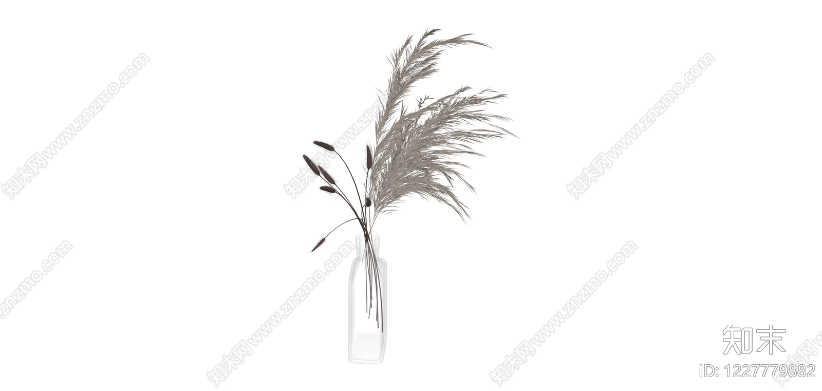 玻璃花瓶插干草装饰SU模型下载【ID:1227779882】
