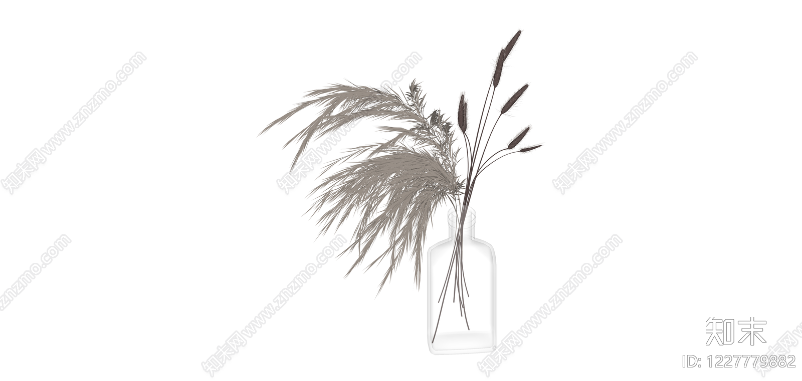 玻璃花瓶插干草装饰SU模型下载【ID:1227779882】