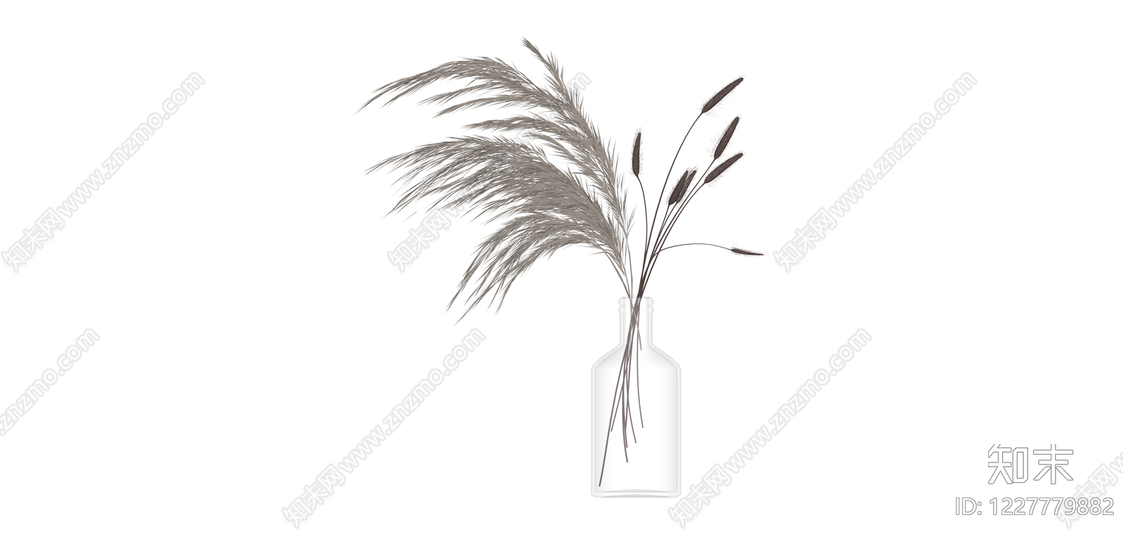 玻璃花瓶插干草装饰SU模型下载【ID:1227779882】