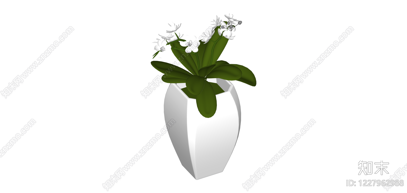 白色花瓶配兰花盆栽SU模型下载【ID:1227962988】