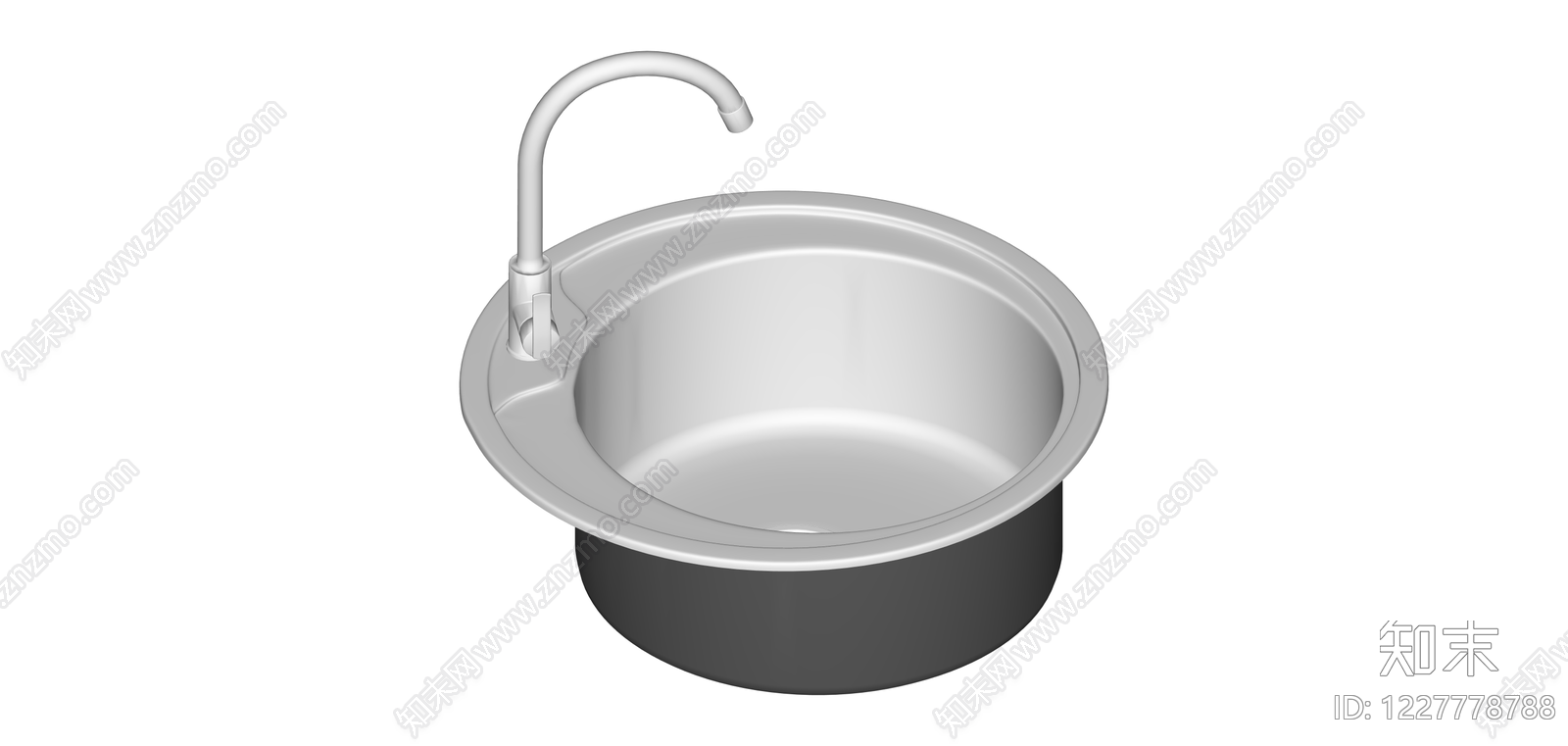 深灰色圆底水槽龙头SU模型下载【ID:1227778788】
