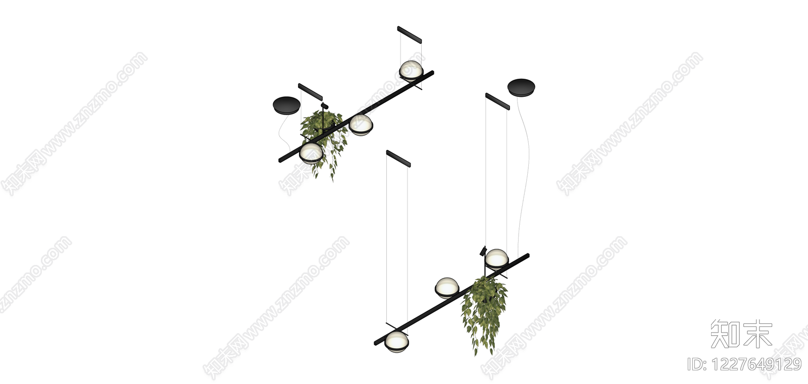 带绿植组合吊灯SU模型下载【ID:1227649129】