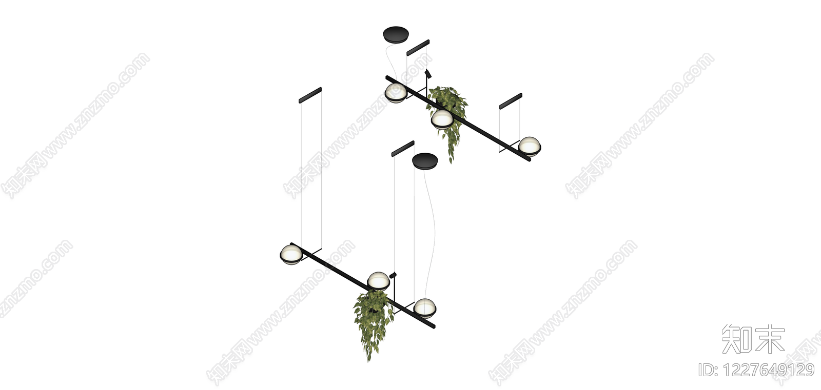 带绿植组合吊灯SU模型下载【ID:1227649129】
