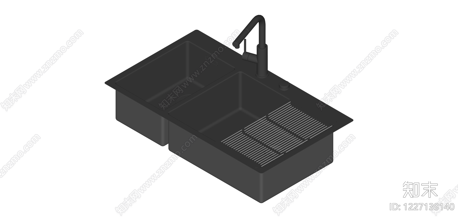 黑色双槽厨房水槽组件SU模型下载【ID:1227139140】