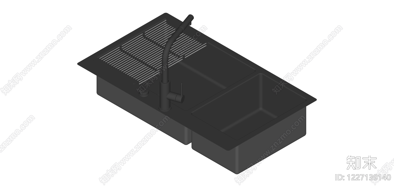 黑色双槽厨房水槽组件SU模型下载【ID:1227139140】