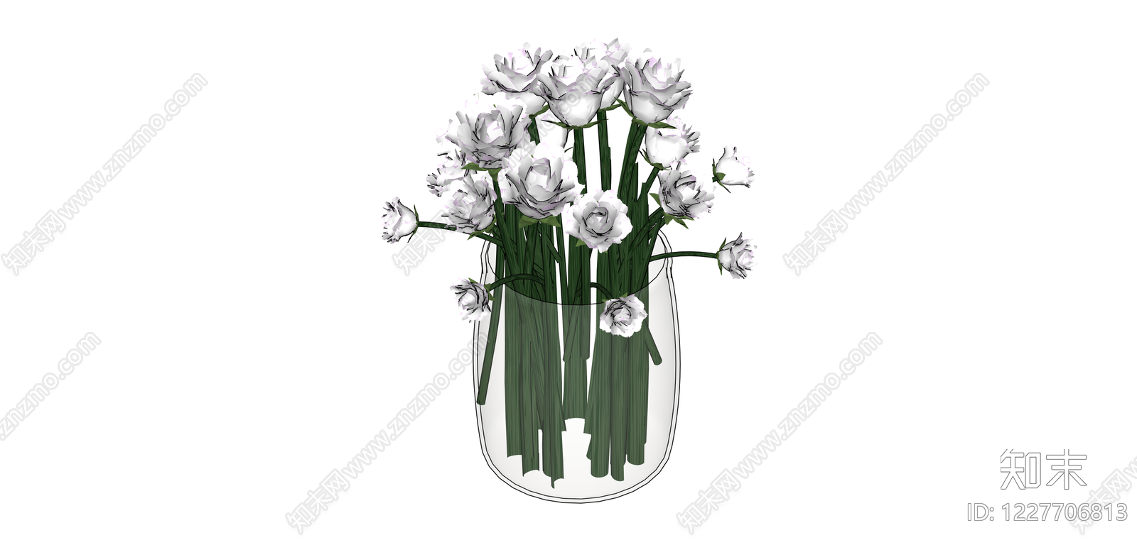 玻璃花瓶插花组合SU模型下载【ID:1227706813】