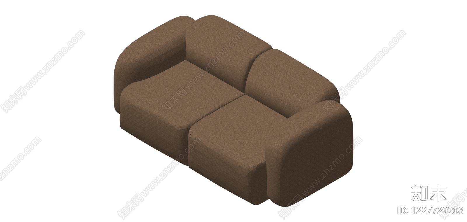 棕色布艺双人沙发SU模型下载【ID:1227729208】