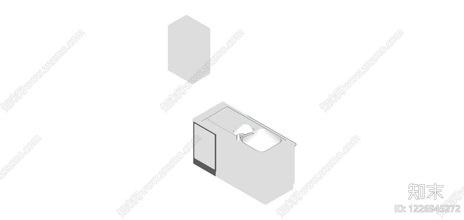 白色双槽厨房水槽柜SU模型下载【ID:1226945272】