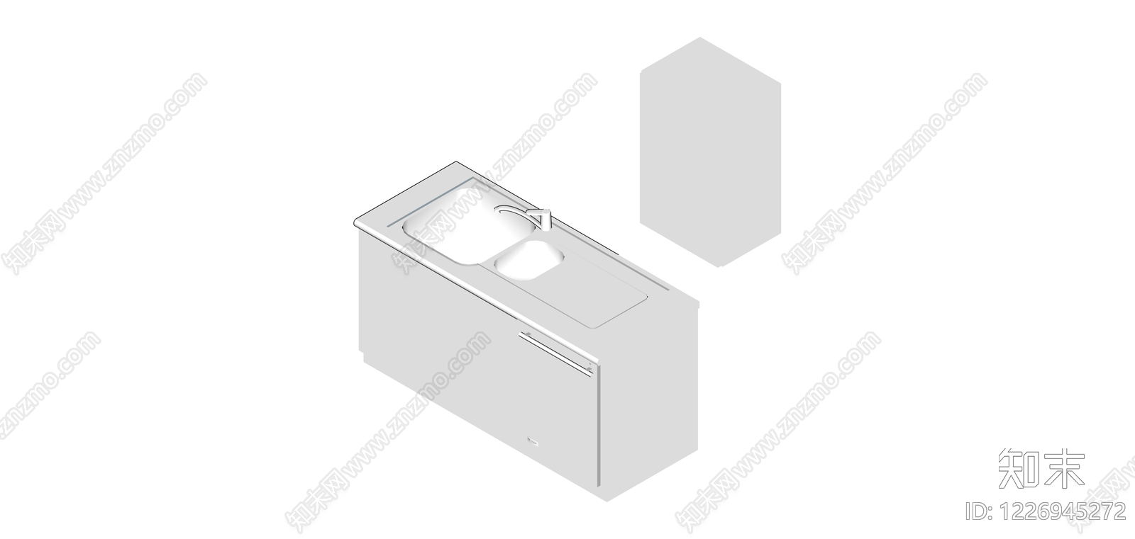 白色双槽厨房水槽柜SU模型下载【ID:1226945272】