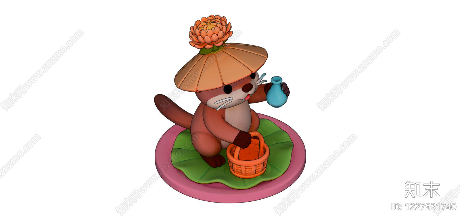 水獭采莲装饰摆件SU模型下载【ID:1227931740】