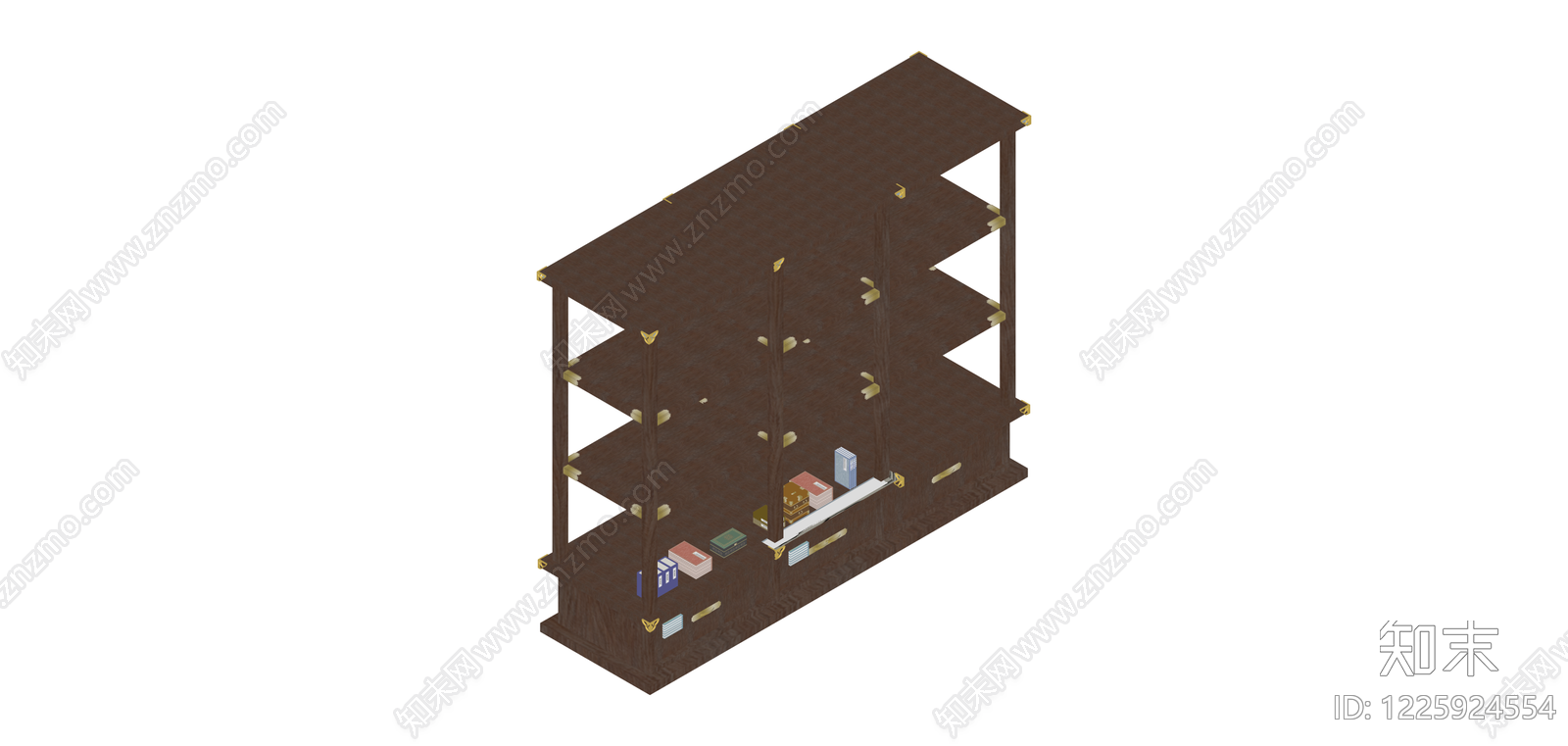 深色木质组合书柜SU模型下载【ID:1225924554】