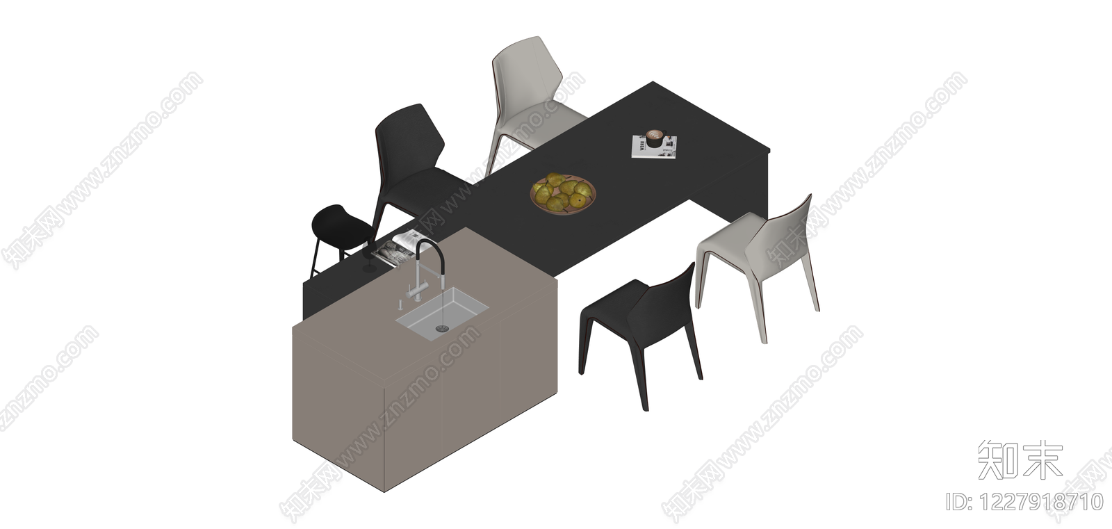 现代餐桌椅组合SU模型下载【ID:1227918710】