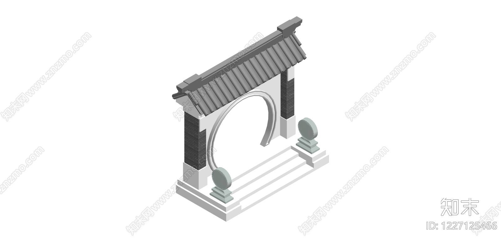 中式月亮门拱门组件SU模型下载【ID:1227125466】