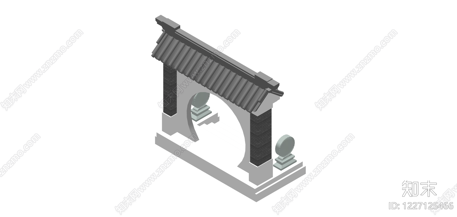 中式月亮门拱门组件SU模型下载【ID:1227125466】