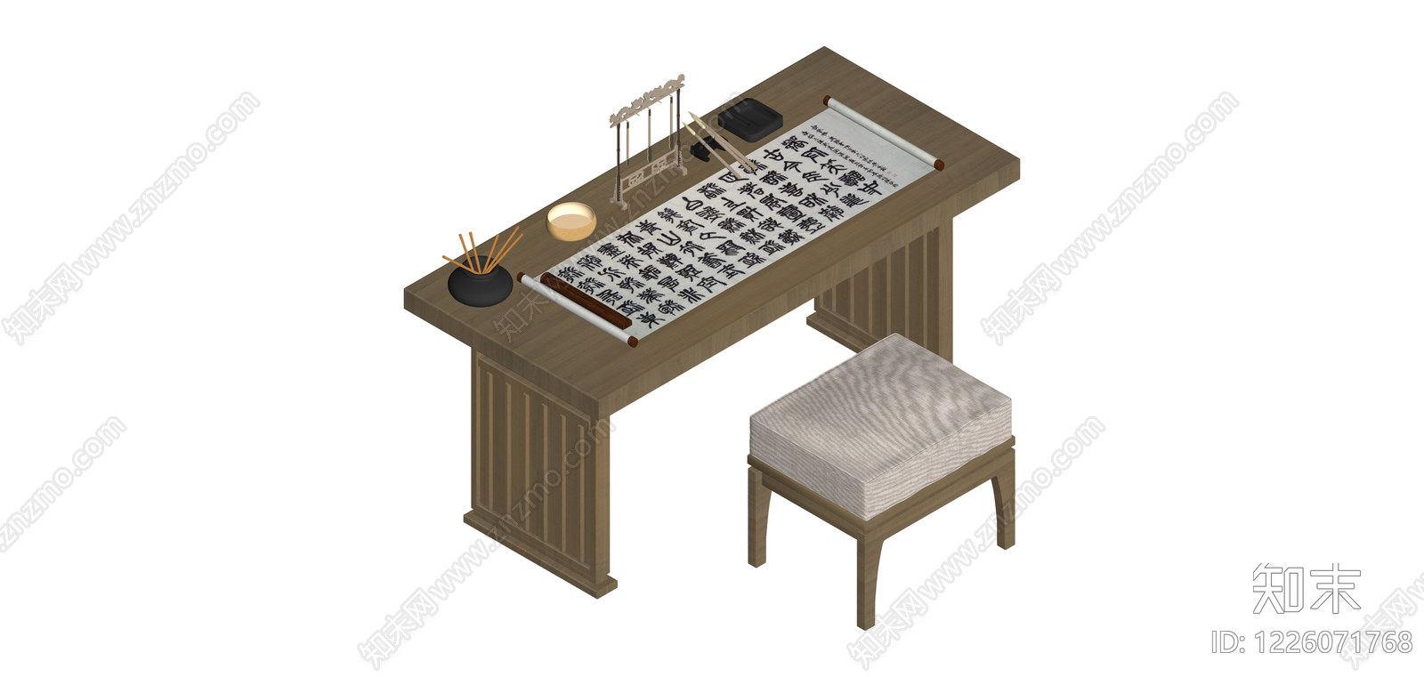 中式书桌文具组合SU模型下载【ID:1226071768】