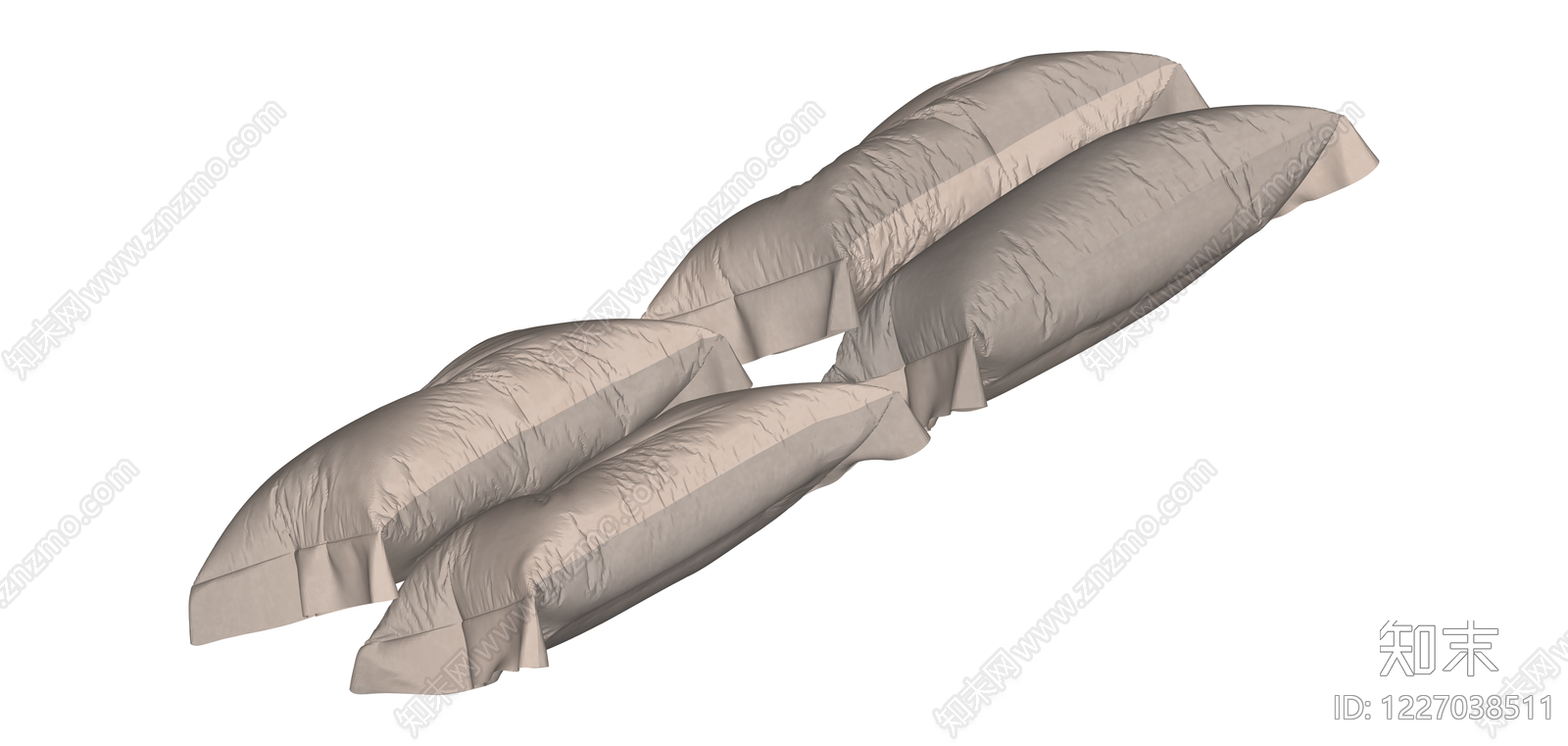 四只米色布艺枕头组合SU模型下载【ID:1227038511】