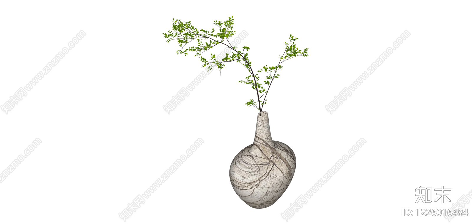 裂纹纹理花瓶绿植SU模型下载【ID:1226016484】